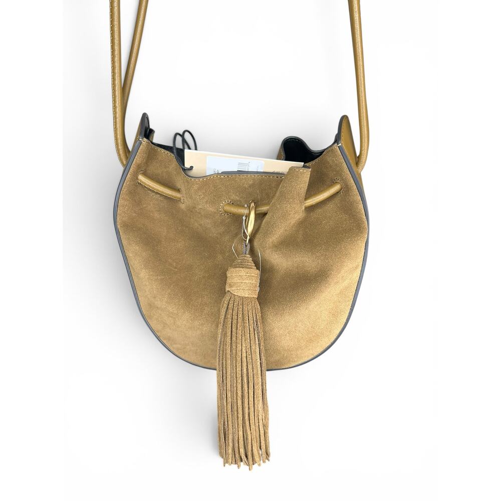 NWT Rebecca Minkoff Lulu Suede Leather Crossbody Bucket Bag Tassel - Military - Picture 2 of 13